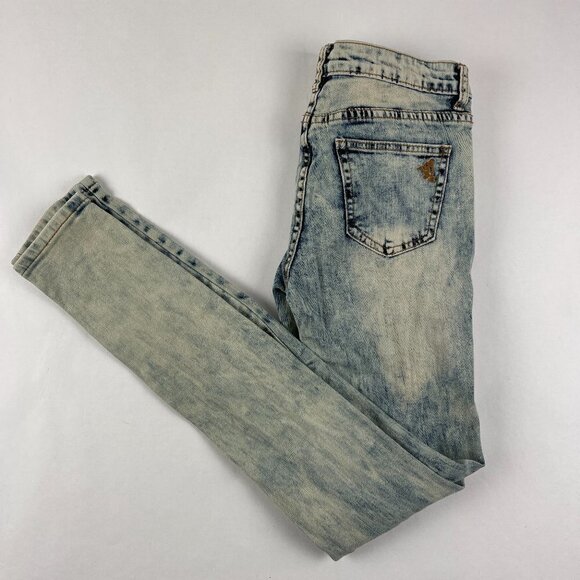 VIP Womens Jeans Acid Washed Distressed Blue Size 1/2 - Picture 1 of 10
